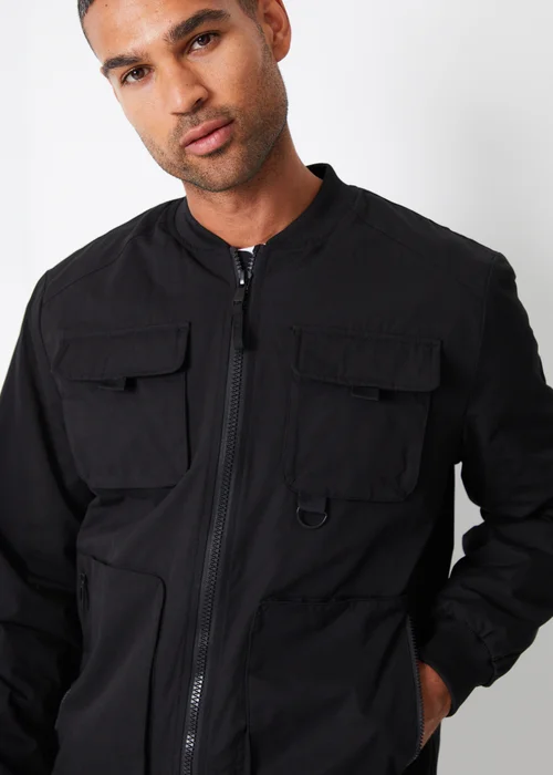 Threadbare Black Showerproof Utility Bomber Jacket - S Image 3