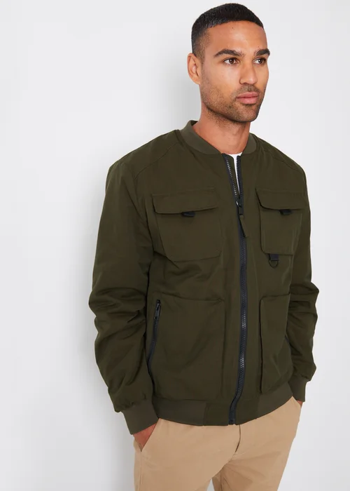 Threadbare Khaki Showerproof Utility Bomber Jacket - S Image 4