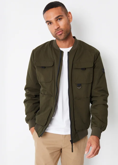 Threadbare Khaki Showerproof Utility Bomber Jacket - S Image 1