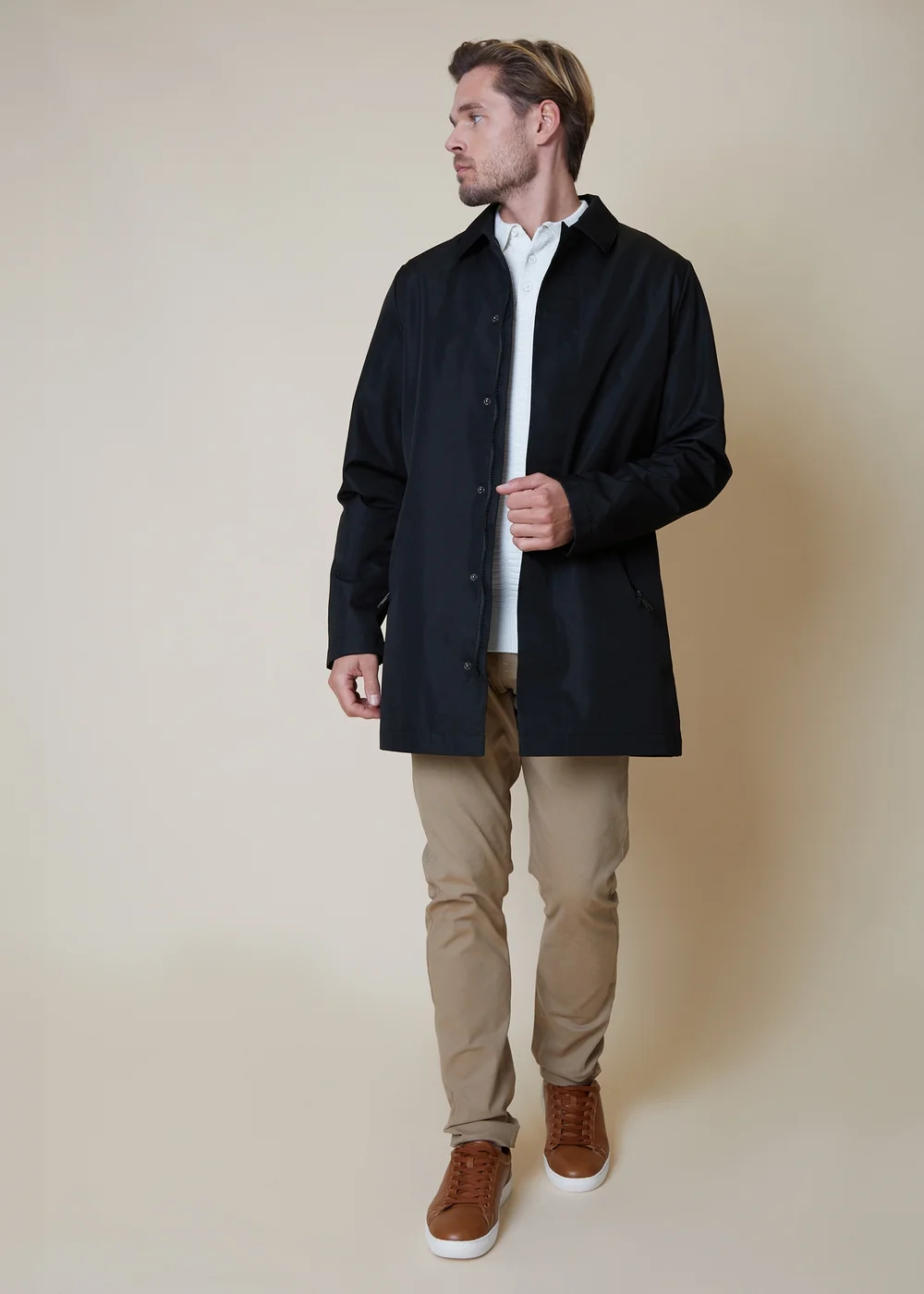 Threadbare Black Showerproof Longline Collared Mac Jacket - XL Image 4