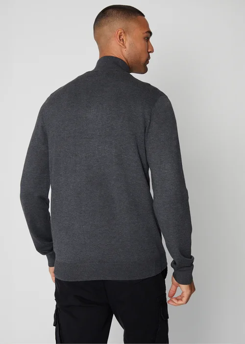 Threadbare Charcoal Funnel Neck Quarter Zip Knitted Jumper - Small Image 2