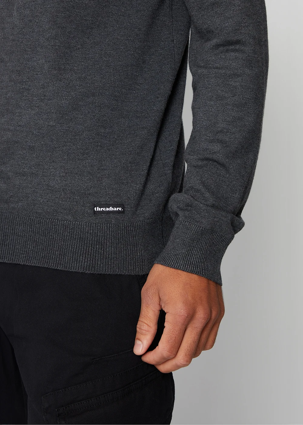 Threadbare Charcoal Funnel Neck Quarter Zip Knitted Jumper - Small Image 5