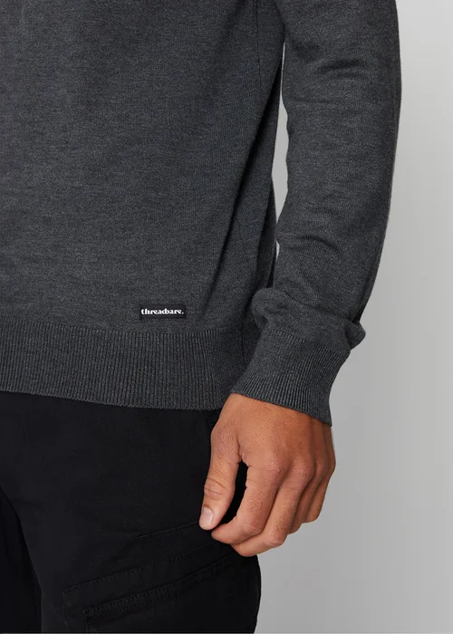 Threadbare Charcoal Funnel Neck Quarter Zip Knitted Jumper - Small Image 5