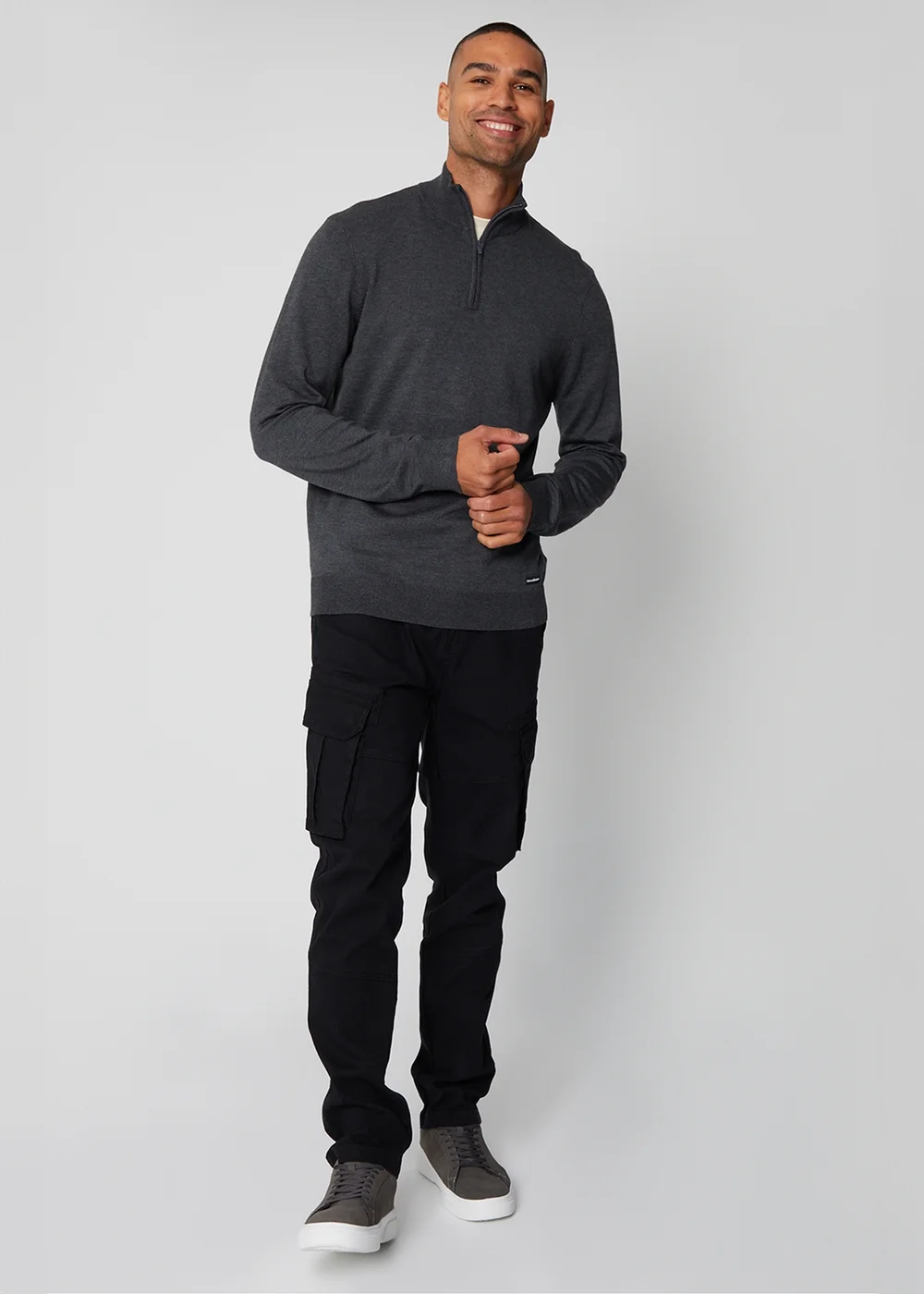 Threadbare Charcoal Funnel Neck Quarter Zip Knitted Jumper - Small Image 4