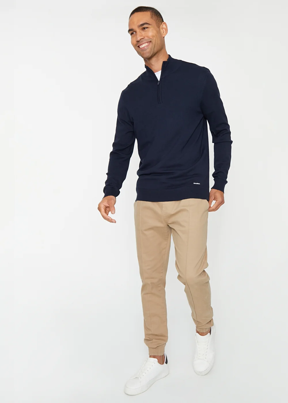 Threadbare Navy Funnel Neck Quarter Zip Knitted Jumper - L Image 4