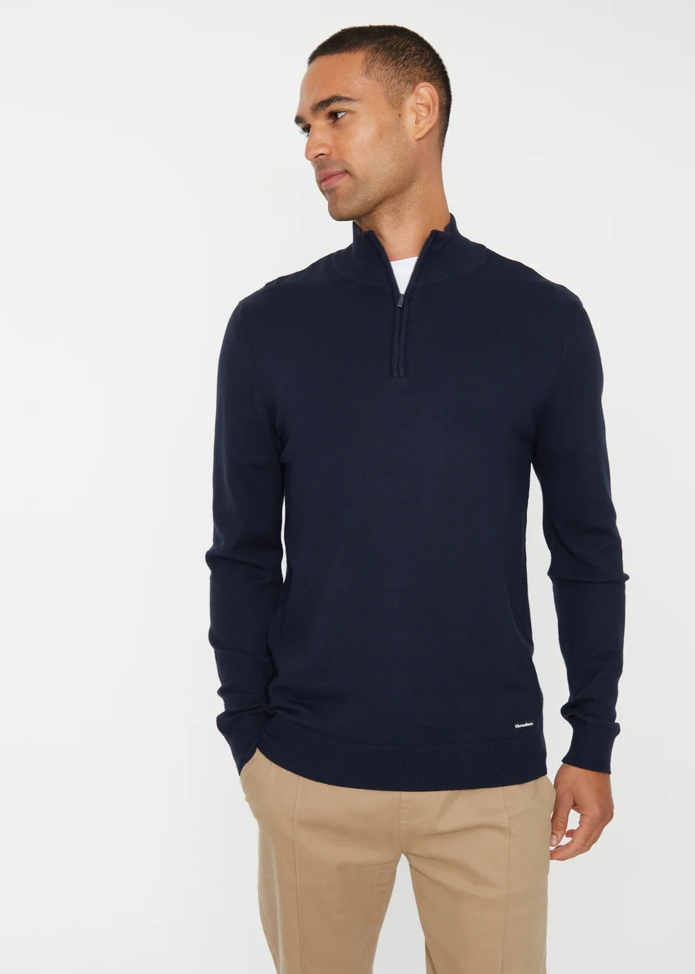 Threadbare Navy Funnel Neck Quarter Zip Knitted Jumper - L Image 1