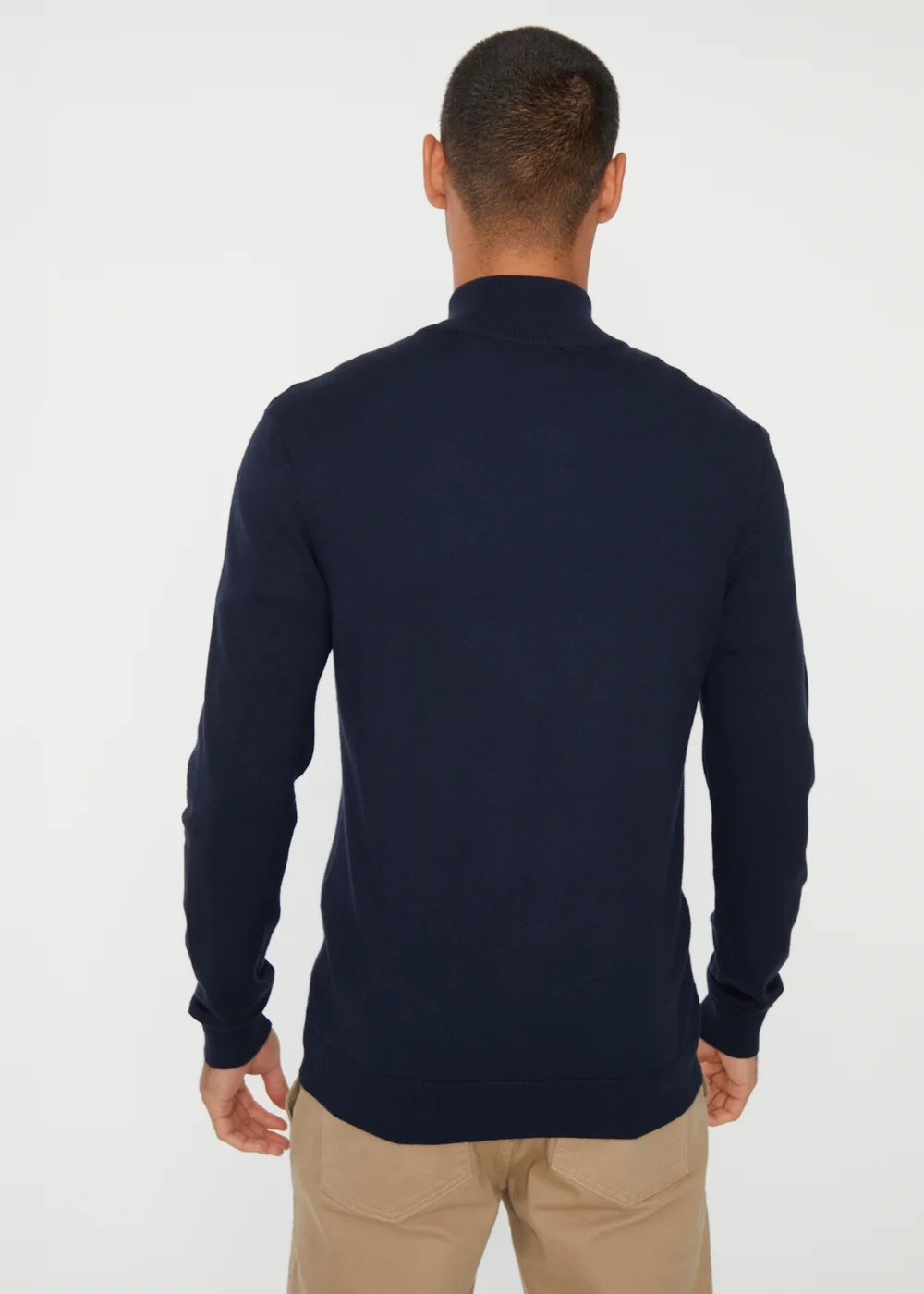 Threadbare Navy Funnel Neck Quarter Zip Knitted Jumper - L Image 2