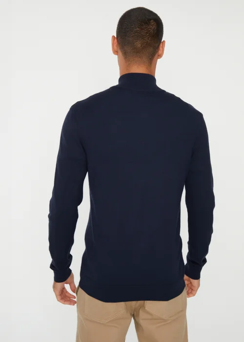 Threadbare Navy Funnel Neck Quarter Zip Knitted Jumper - L Image 2