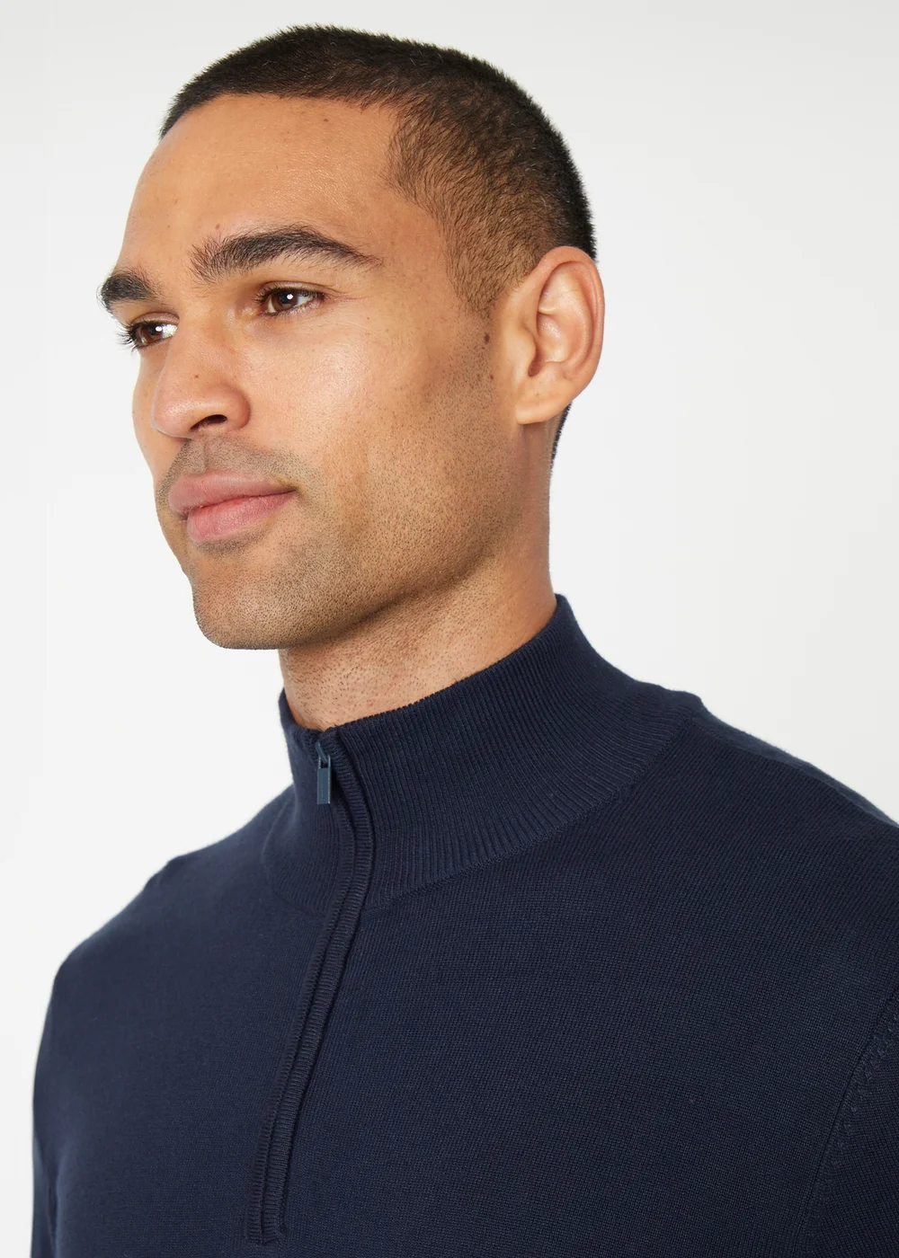 Threadbare Navy Funnel Neck Quarter Zip Knitted Jumper - L Image 3