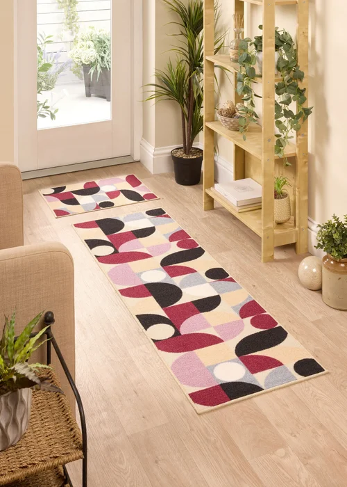FloorMatters Printed Loop Purple Geo Washable Runner and Mat - One Size Image 1