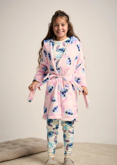 Stitch Girls Fleece Dressing Gown - Age 7-8 Years Image 2