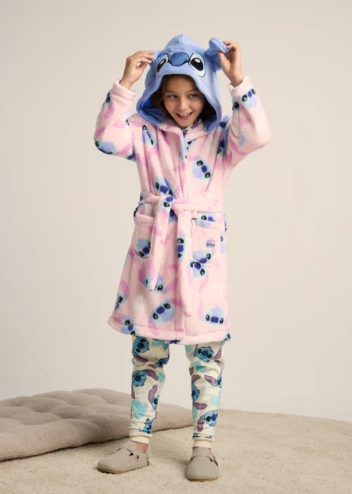 Stitch Girls Fleece Dressing Gown - Age 7-8 Years Image 1