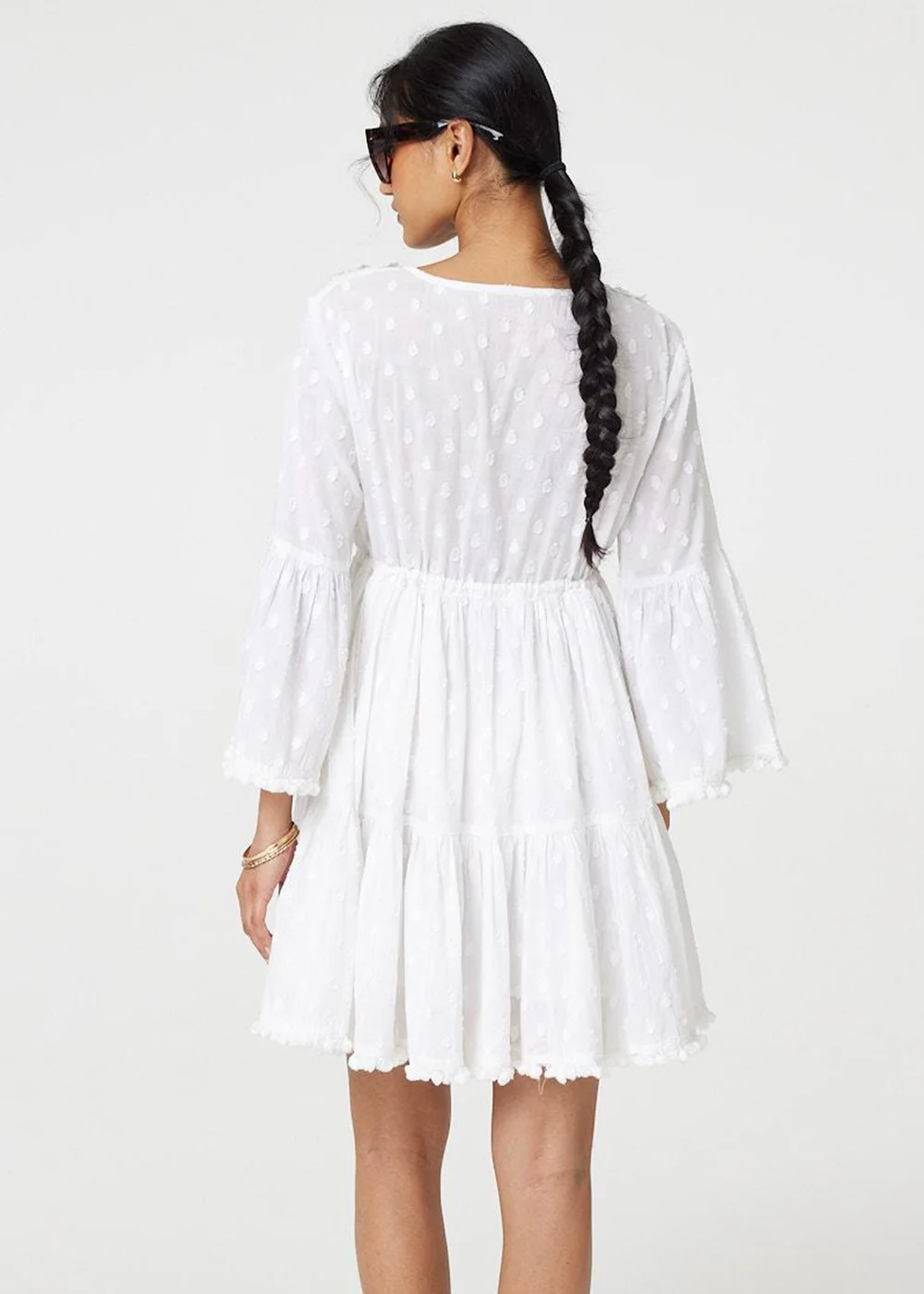 Izabel London White Floral Lace Flare Sleeve Mini Beach Dress - 14 | Matalan Izabel London White Floral Lace Flare Sleeve Mini Beach Dress - 14 | Matalan
