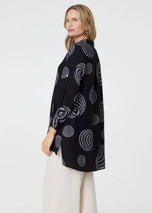 Izabel London Black Geo Print Long Sleeve Relaxed Shirt - 8 Image 2