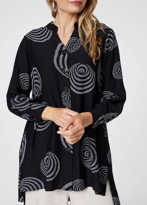 Izabel London Black Geo Print Long Sleeve Relaxed Shirt - 8 Image 3