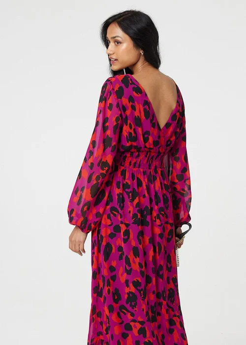 Izabel London Purple Animal Print V-Neck Curve Hem Midi Dress - 8 Image 2
