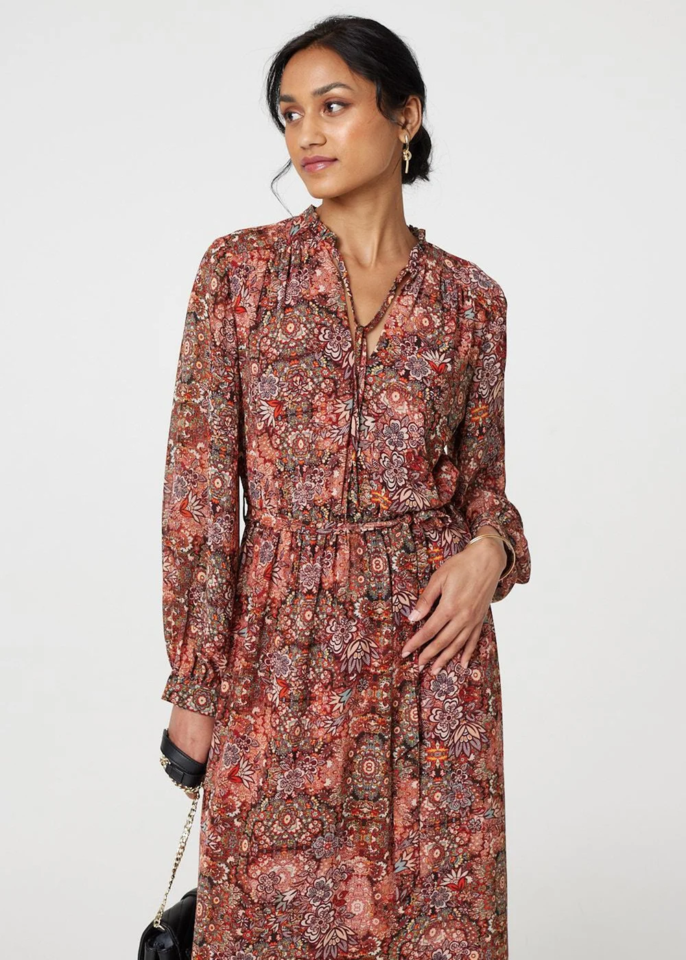 Izabel London Red Floral Paisley Semi Sheer Midi Dress - 8 Image 4
