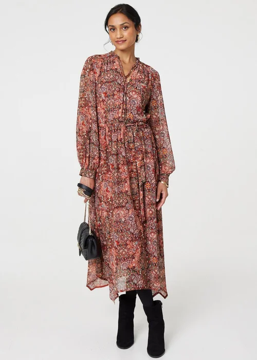 Izabel London Red Floral Paisley Semi Sheer Midi Dress - 8 Image 1