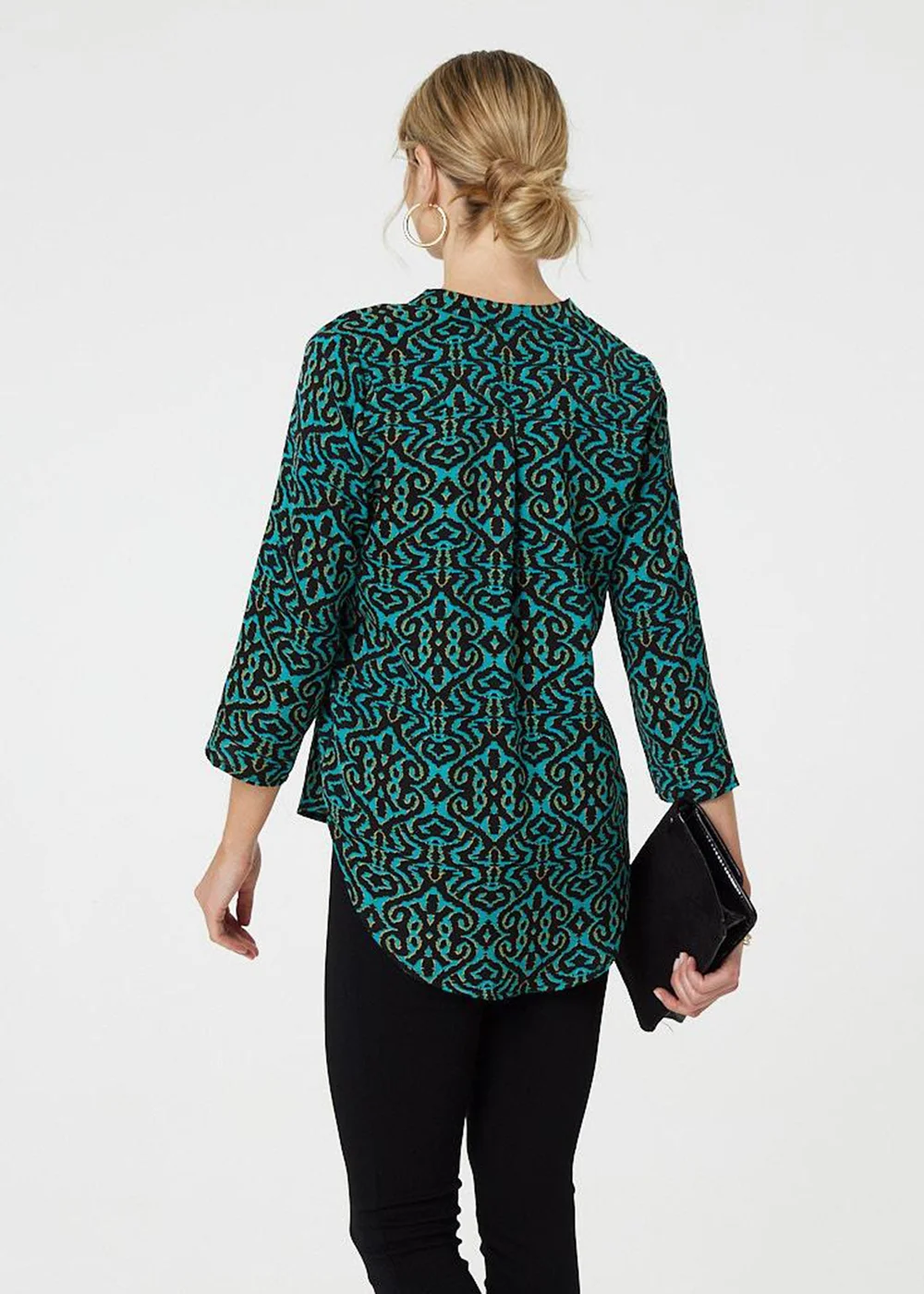 Izabel London Green Aztec Print Curve Hem Blouse - 8 Image 3