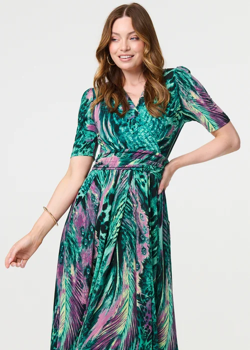 Izabel London Green Feather Print Wrap Midi Dress - 8 Image 4