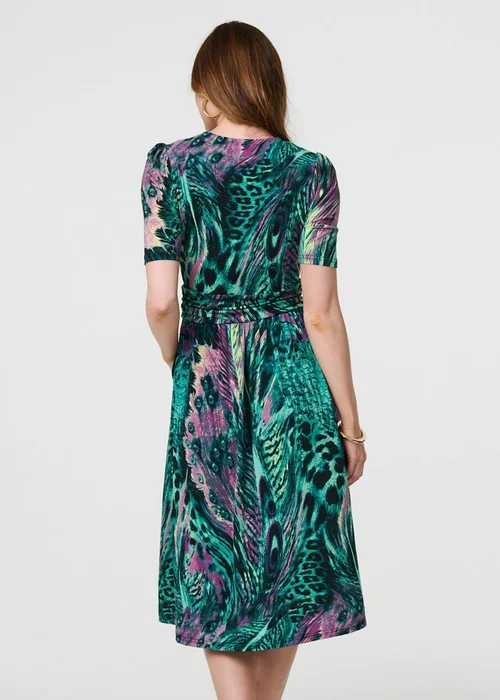 Izabel London Green Feather Print Wrap Midi Dress - 8 Image 2