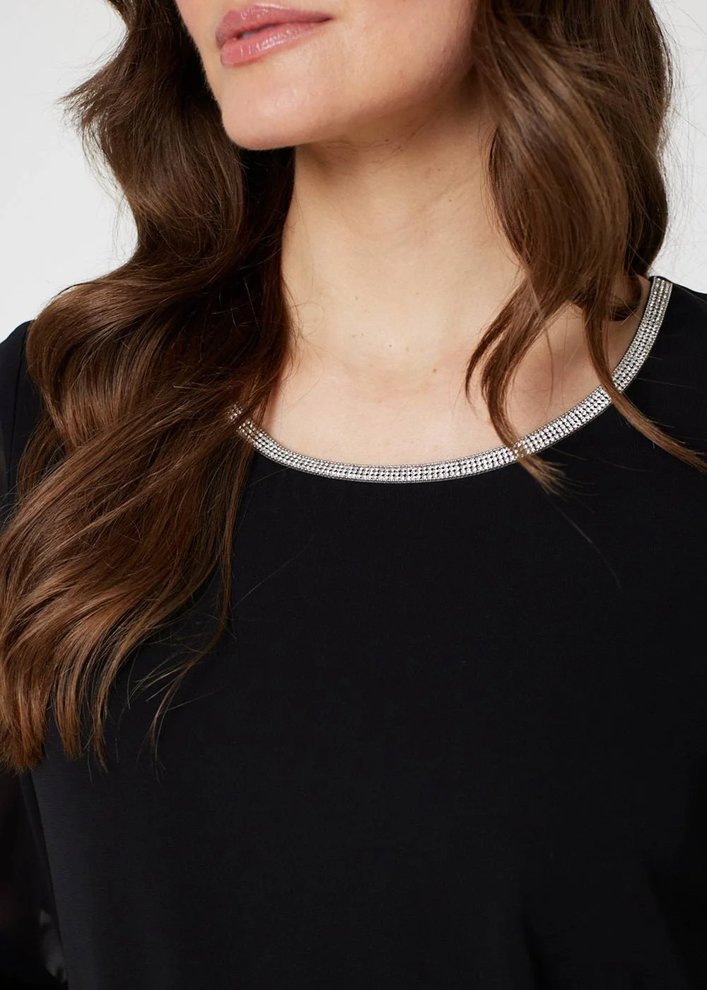 Izabel London Black Contrast Stitch Semi Sheer Hanky Hem Top - 8 Image 2