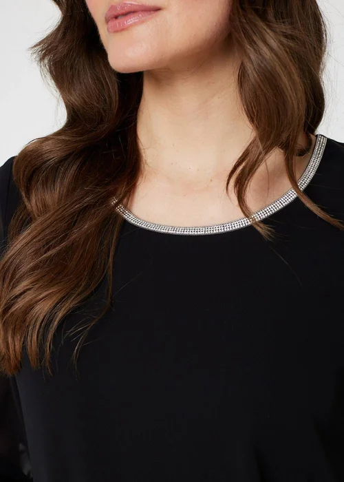 Izabel London Black Contrast Stitch Semi Sheer Hanky Hem Top - 8 Image 2