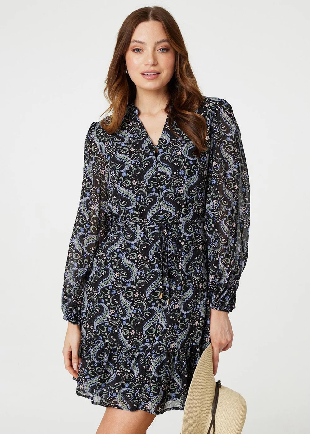 Izabel London Black Paisley V-Neck Long Sleeve Mini Dress - 8 Image 4