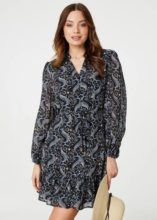 Izabel London Black Paisley V-Neck Long Sleeve Mini Dress - 8 Image 4