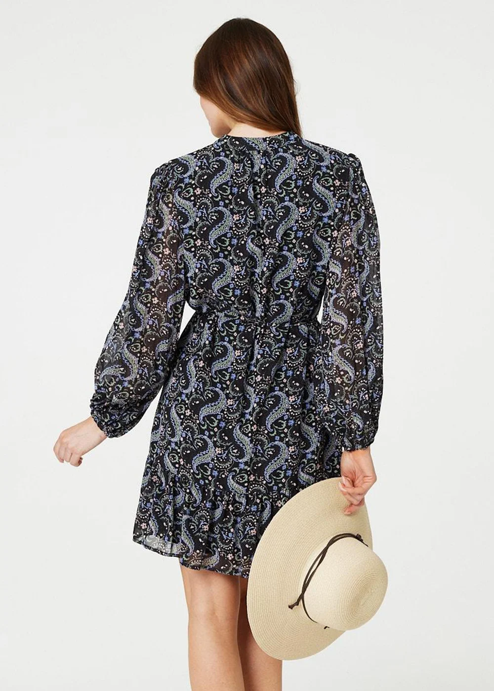 Izabel London Black Paisley V-Neck Long Sleeve Mini Dress - 8 Image 3