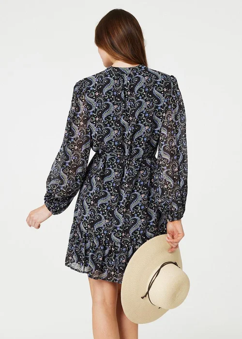 Izabel London Black Paisley V-Neck Long Sleeve Mini Dress - 8 Image 3
