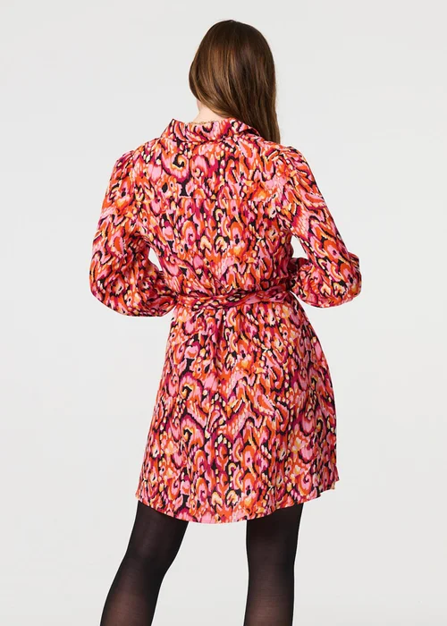 Izabel London Pink Abstract Print Belt Detail Shirt Dress - 8 Image 3