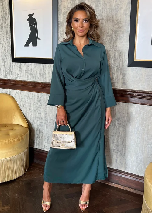AX Paris Teal Gathered Waist Shirt Midi Dress - 8 Image 1