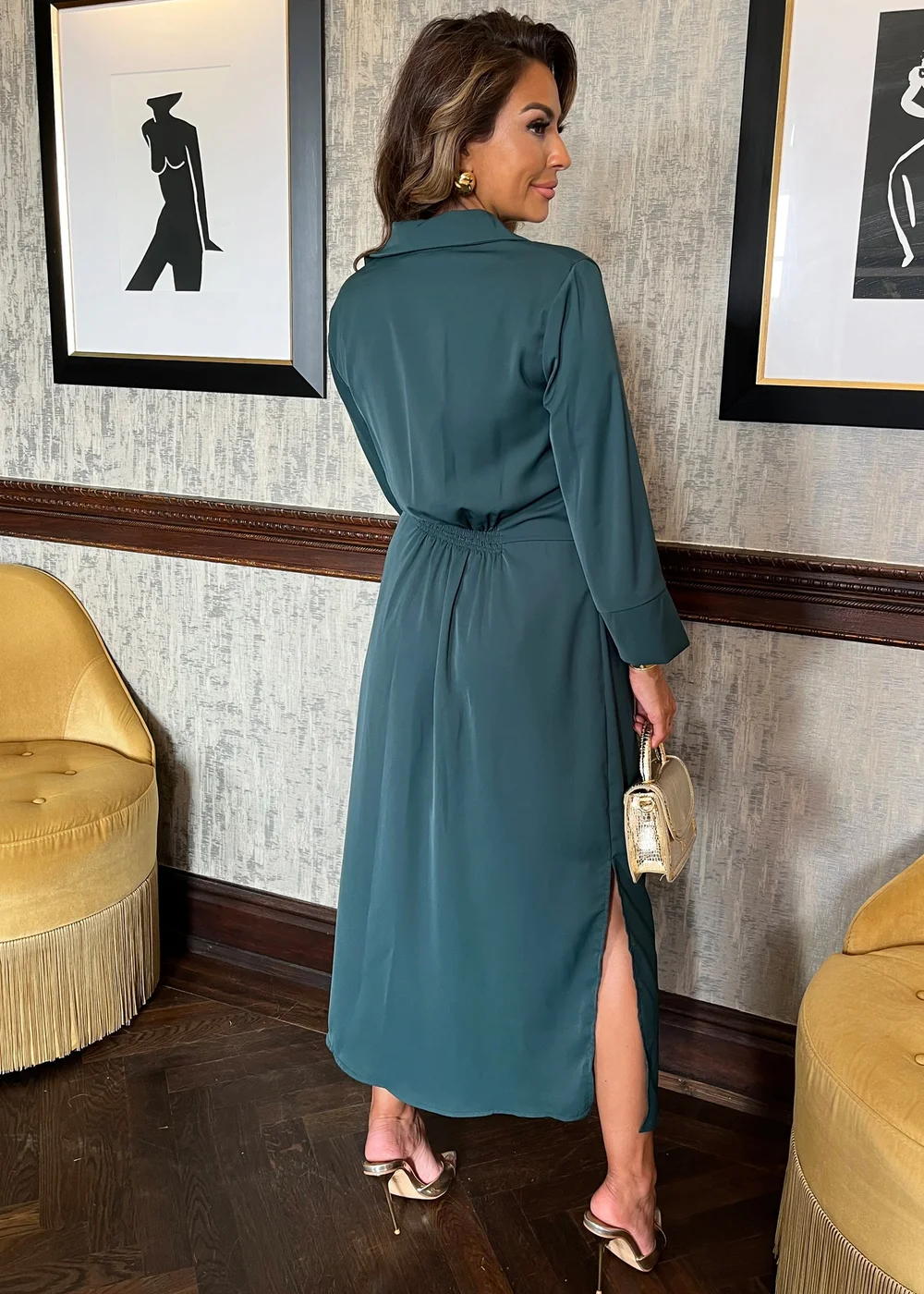 AX Paris Teal Gathered Waist Shirt Midi Dress - 8 Image 2
