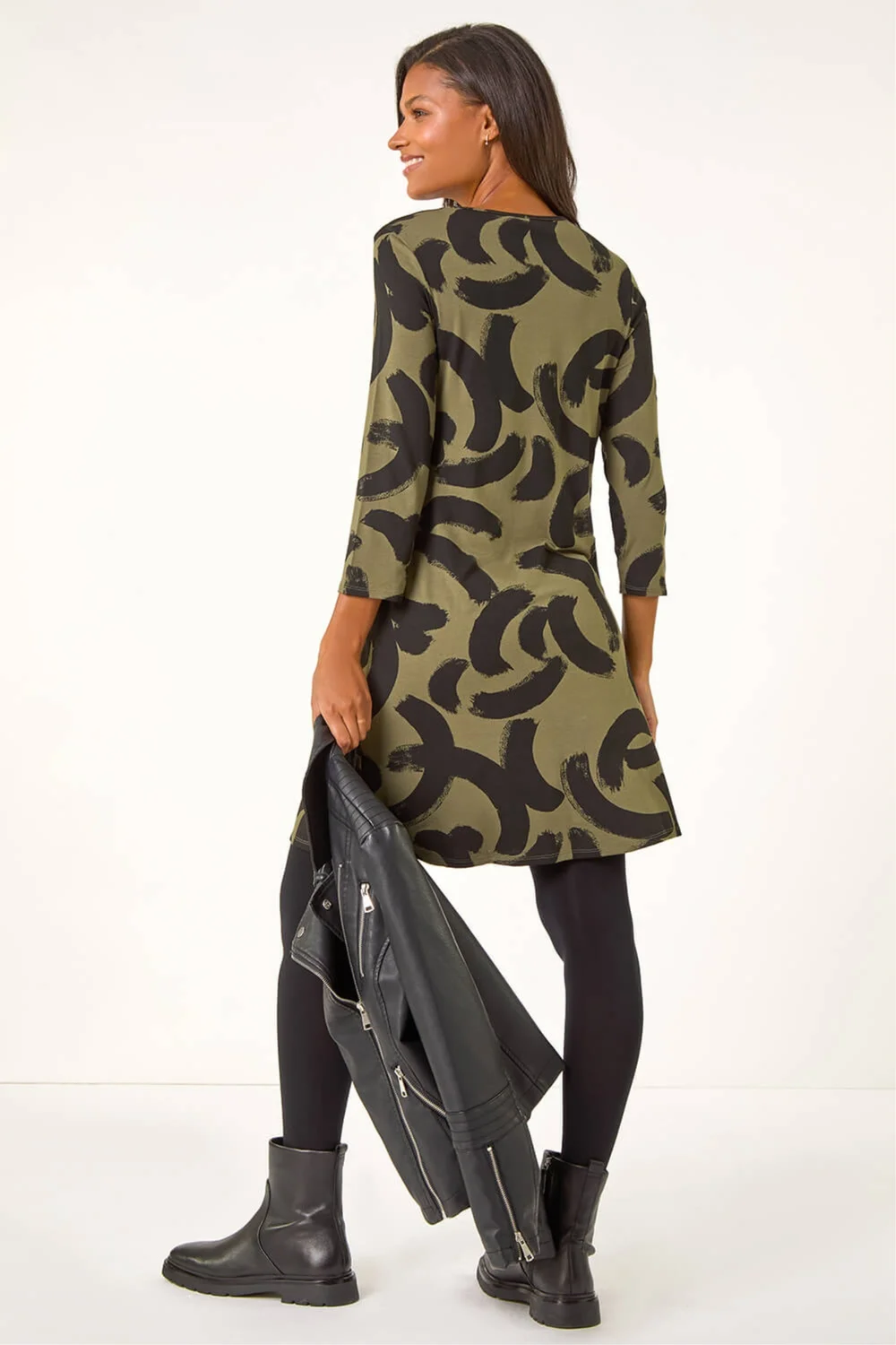 Roman Khaki Brushstroke A-Line Stretch Dress - 10 Image 3