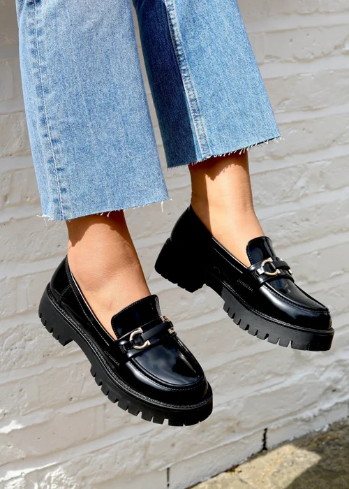 Linzi Maddox Black Faux High Shine Leather Chunky Loafer - 3 Image 5