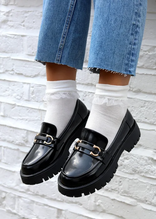 Linzi Maddox Black Faux High Shine Leather Chunky Loafer - 3 Image 1