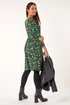 Roman Green Floral Print Button Detail V-Neck Dress - 22 Image 3
