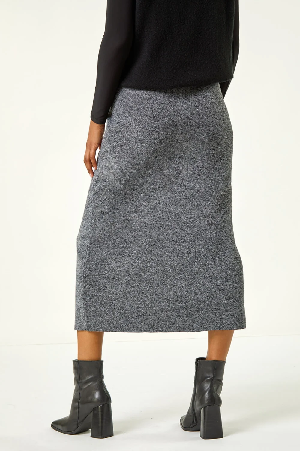 Roman Grey Front Split Knitted Midi Skirt - Size 10 Image 4