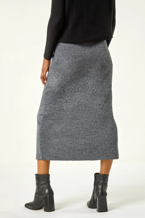 Roman Grey Front Split Knitted Midi Skirt - Size 10 Image 4