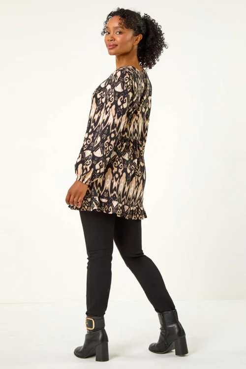 Roman Black Petite Aztec Frill Hem Top - 8 Image 3