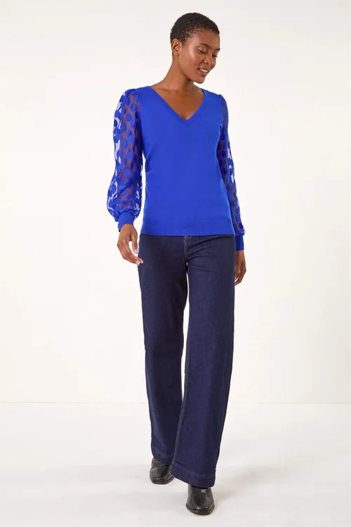 Roman Royal Blue Polka Dot V-Neck Sleeve Knit Jumper - 14 Image 4