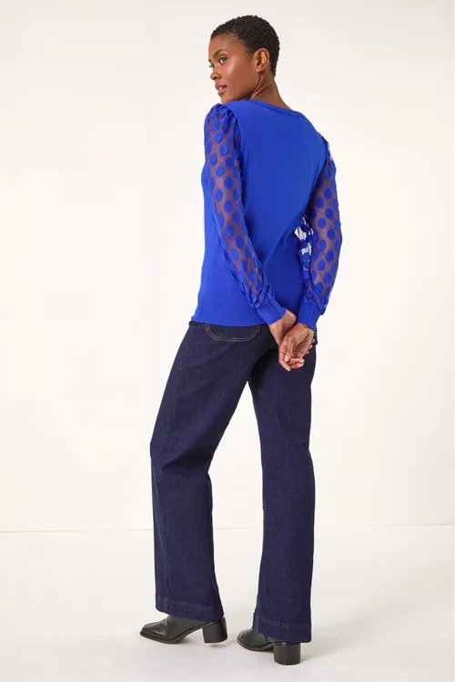 Roman Royal Blue Polka Dot V-Neck Sleeve Knit Jumper - 14 Image 3
