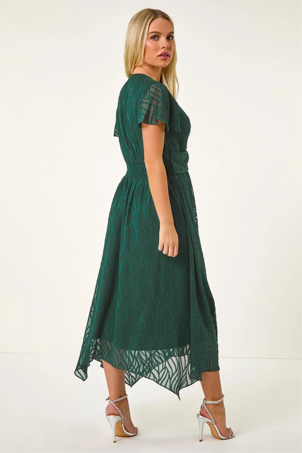 Roman Green Petite Front Twist Jacquard Dress - 8 Image 3