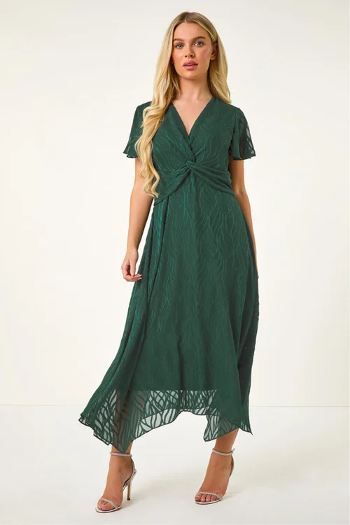 Roman Green Petite Front Twist Jacquard Dress - 8 Image 1