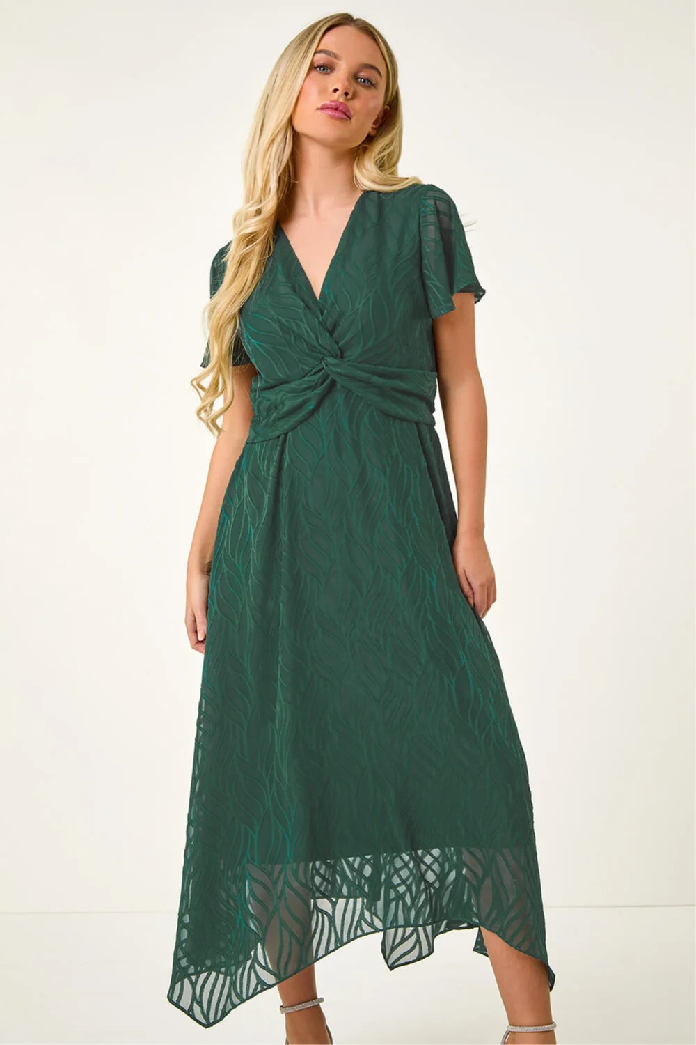 Roman Green Petite Front Twist Jacquard Dress - 8 Image 2