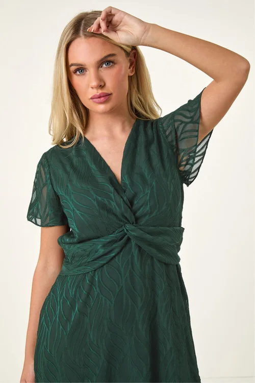 Roman Green Petite Front Twist Jacquard Dress - 8 Image 4