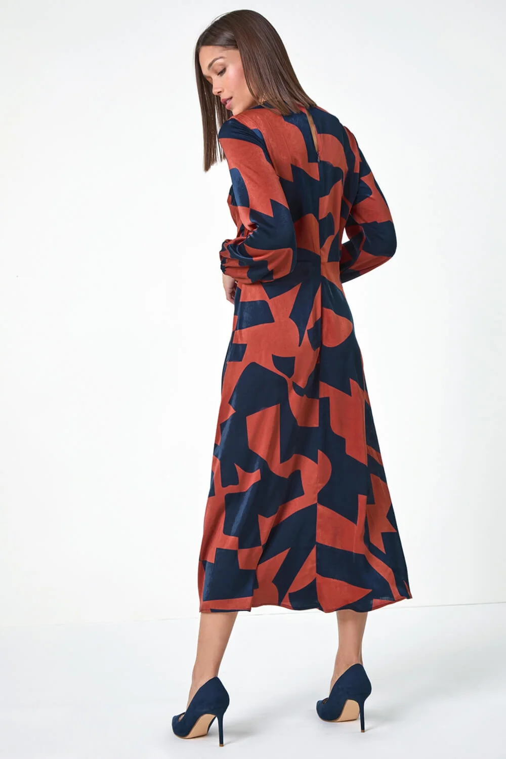 Roman Rust Geometric Colour Block Print Midi Dress - 22 Image 3