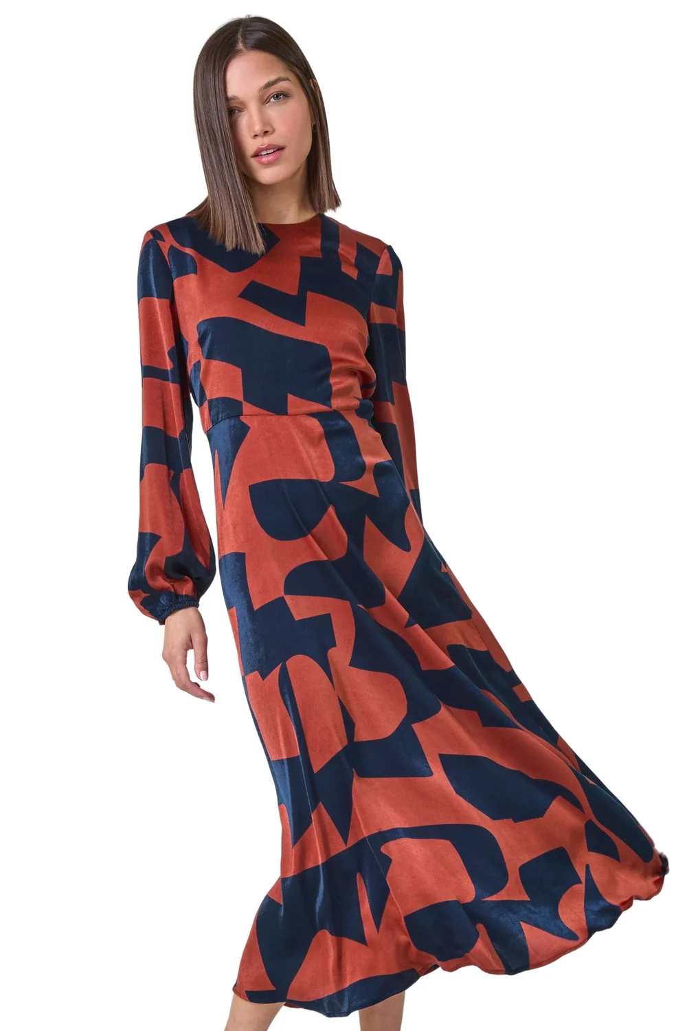 Roman Rust Geometric Colour Block Print Midi Dress - 22 Image 1