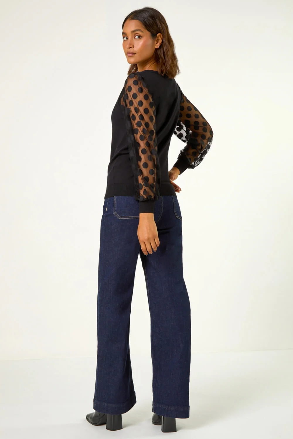 Roman Black Polka Dot V-Neck Sleeve Knit Jumper - 22 Image 4